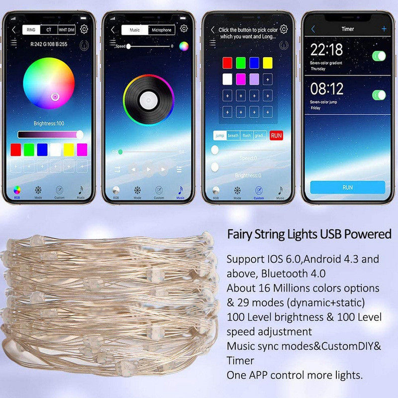 IP65 USB 6lm Solarne oświetlenie dekoracyjne Zasilane energią słoneczną oświetlenie ogrodowe na sznurku