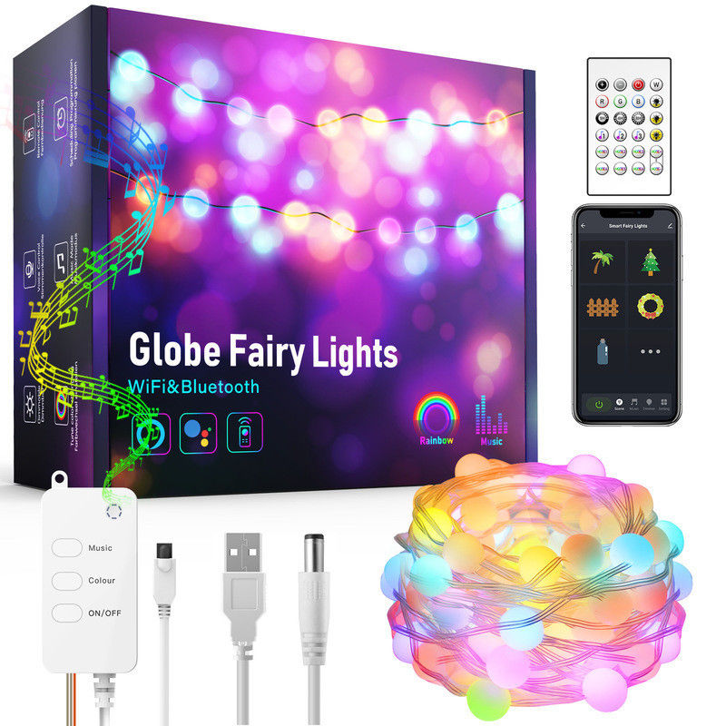 Lampy dekoracyjne Bluetooth WiFi Solar 5m 10m Kolorowe kule świetlne